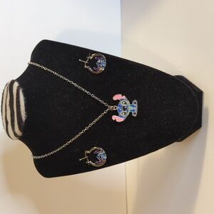 Lilo And Stitch Stitch Character Enamel Metal Pendant Necklace And Earrings Set